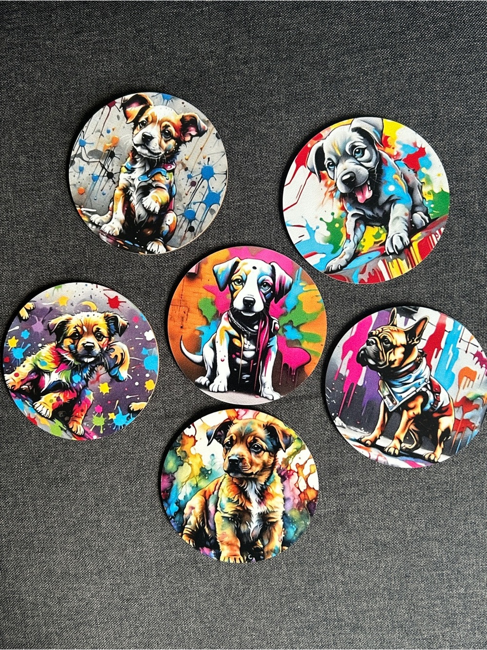 Colorful Pop-Art Dog Wooden Coasters - Set of 6